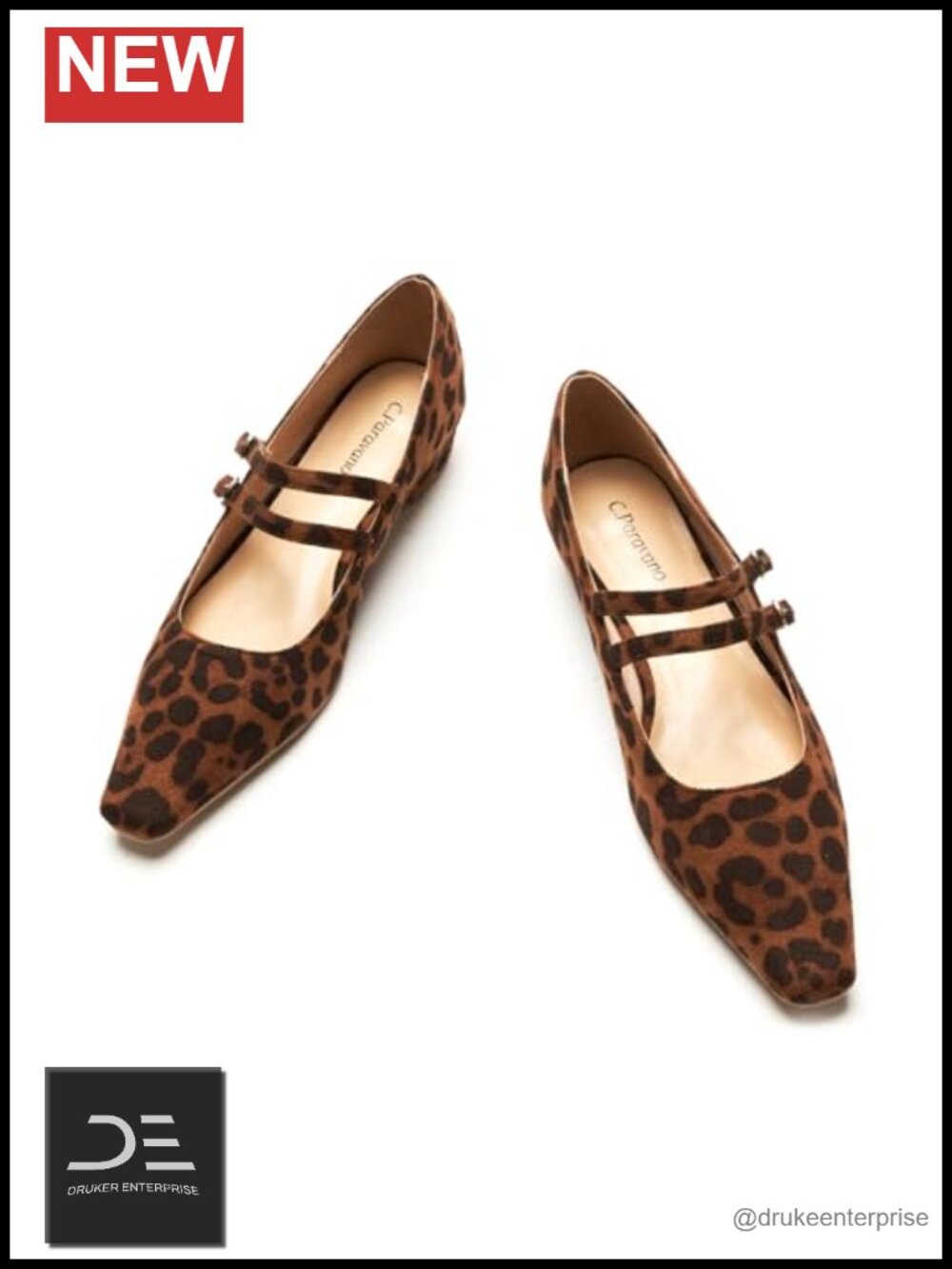 Leopard Print Lambskin Leather Low Heel Pumps - Memory Cushioned Mary Jane Flats